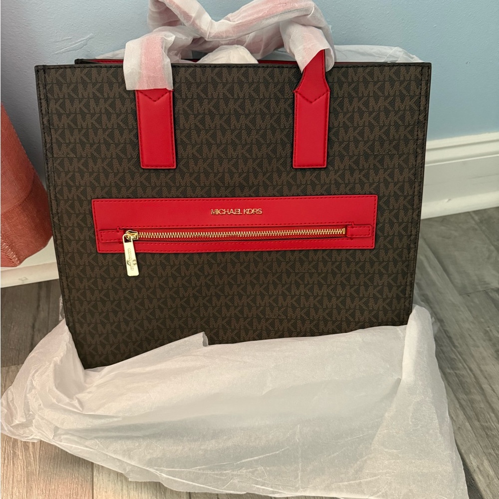 Michael Kors Brown and Red Tote Bag
